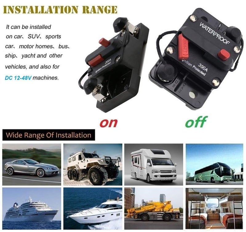 ANJOSHI 300 Amp Circuit Breaker 30A-300A with Manual Reset Waterproof Inline Fuse Inverter for Marine Trolling Motors Boat ATV Manual Power 12V-48VDC - Image 4